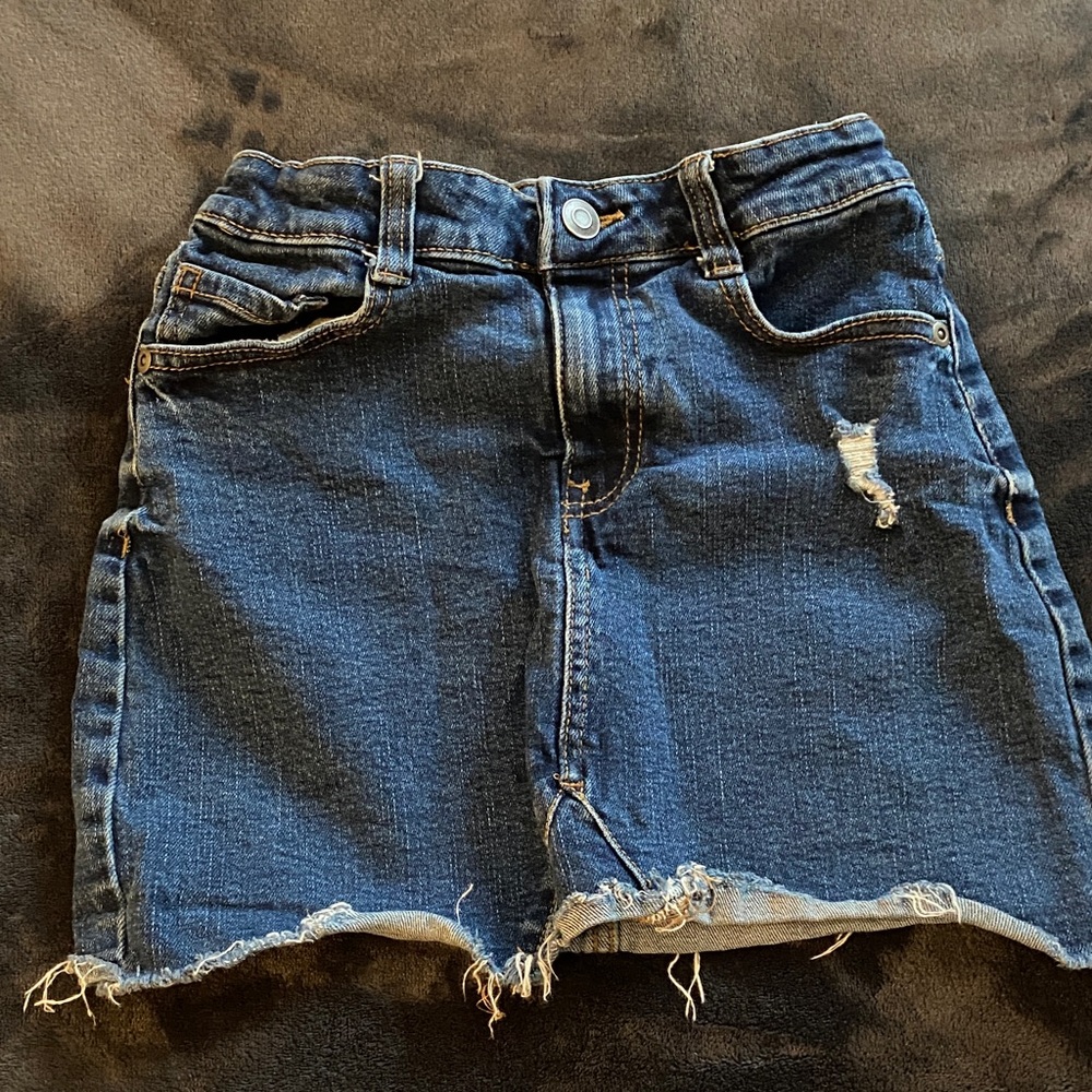 Girls, “Evsie”Distressed Denim Mini Skirt